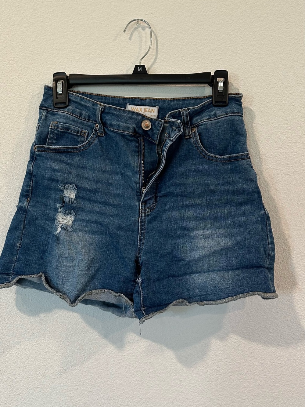 Wax Jean Dark Blue Distressed Denim Shorts